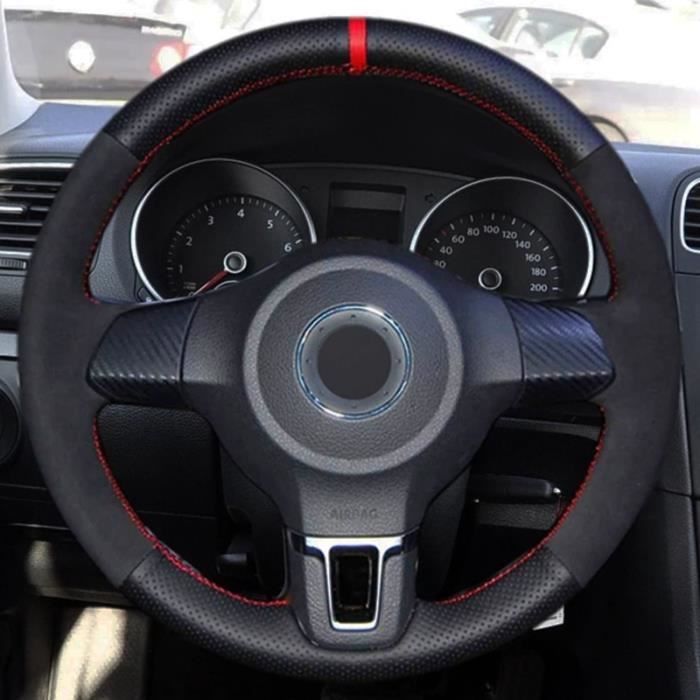 Couvre volant,Housse de volant de voiture en daim noir, pour Volkswagen  Golf 6 GTI MK6 VW Polo GTI - Type Red Marker Thread - Cdiscount Auto