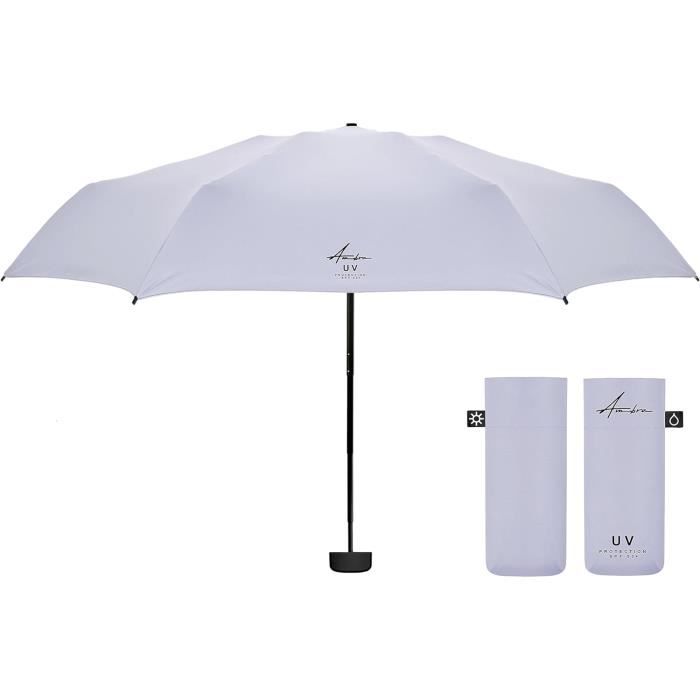 FUNMOON Parapluie Femmes Mini De Poche Protection Contre La Pluie UV Revêtement En Titane Argent