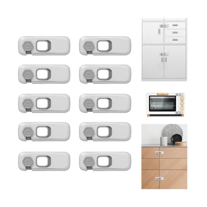 Bloc Porte Sécurité Enfant 10 Pièces - Verrous Adhésifs Pour Tiroirs, Placards, Frigo - Sans Perçage