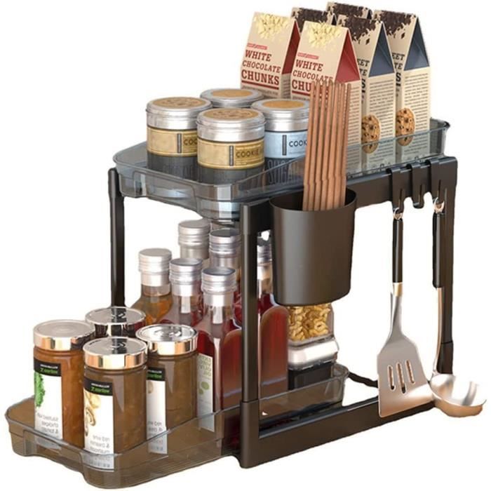 Étagère à Épices Coulissante, Etagere Rangement Cuisine Gain de Place à