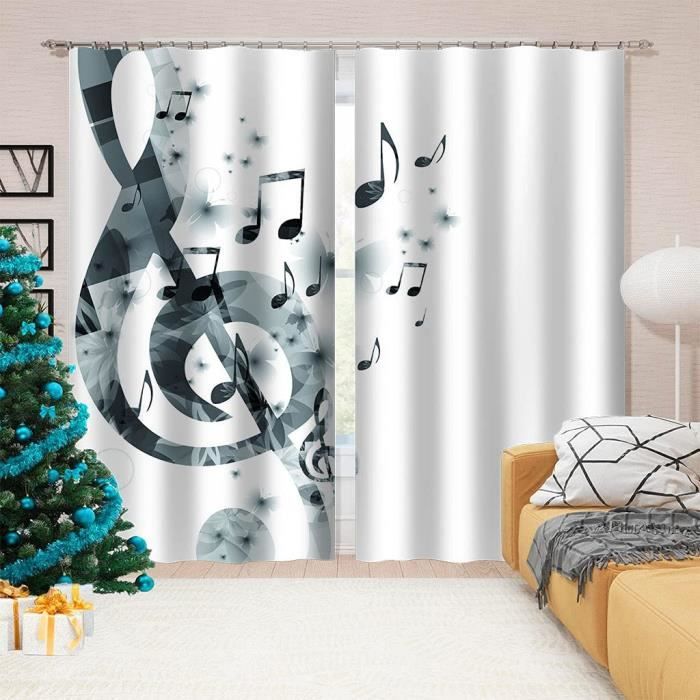 Rideaux Occultants Thermiques pour Salon Et Chambre 3D Guitare Instrument De Musique De Dessin Animé Rideau Thermique Isolant Anti Froid A Oeillets, Lot De 2 Rideaux Décoration De Fenêtre 183 (L) X