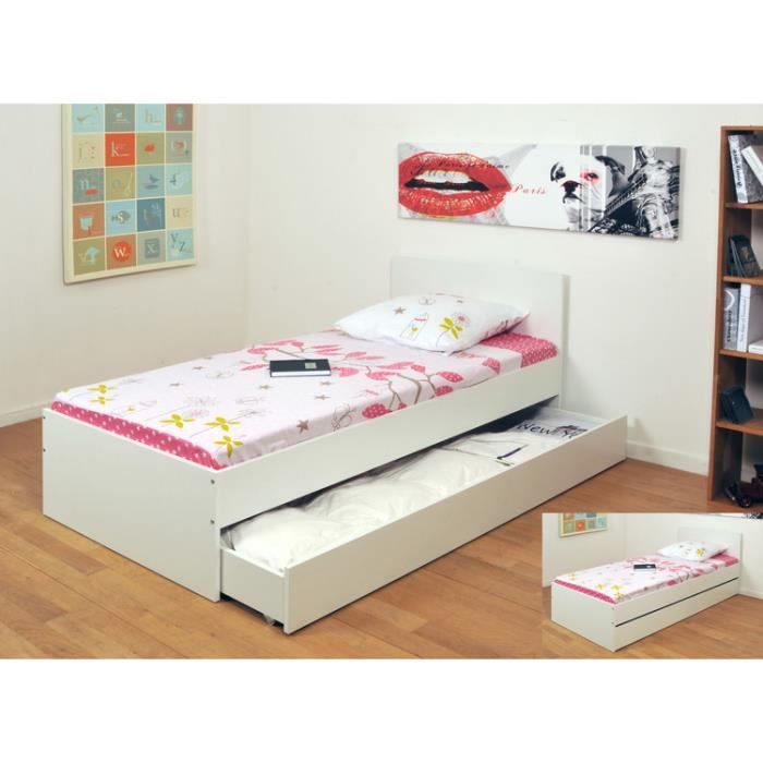 Lit 1 Personne Avec Tiroir Et Tete De Lit En Bois Nathan 90x200cm Achat Vente Structure De Lit Lit 1 Personne Avec Tiroir Et Soldes Cdiscount