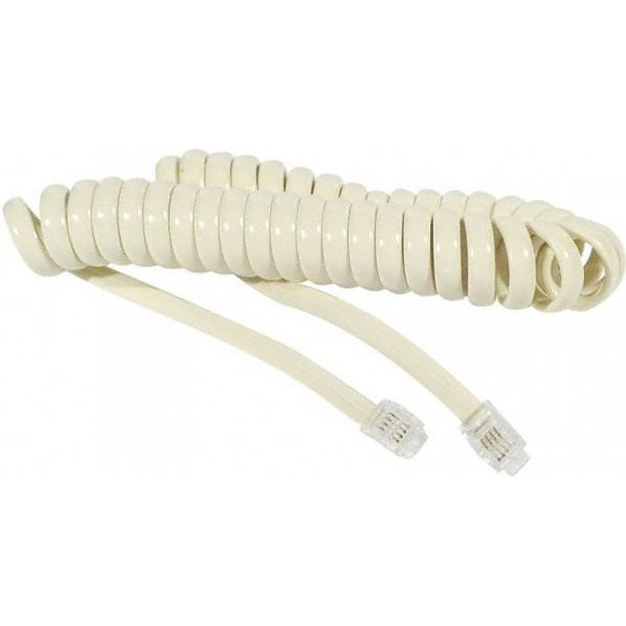 Cable téléphone spirale ivoire 2m