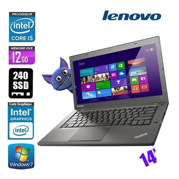 Top achat PC Portable LENOVO THINKPAD T440 CORE I5 4300U 1.9GHZ 12GO 240SSD QWERTY pas cher
