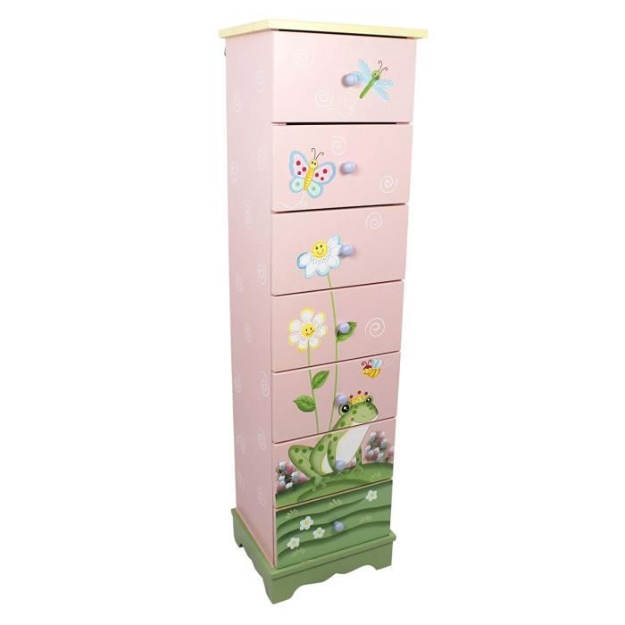 Meuble De Rangement Commode En Bois 7 Tiroirs Chambre Enfant Bebe Rose W 87a Cdiscount Maison