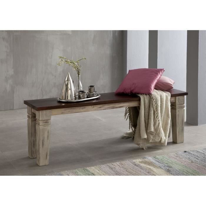 Banc 160x35cm - Bois massif de manguier ciré (Blanc antique) - Style Campagne Chic - CASTLE ANTIK #147 Banc 160x35cm - Bois massif de manguier ciré (Blanc antique) - Style Campagne Chic - CASTLE ANTIK #147