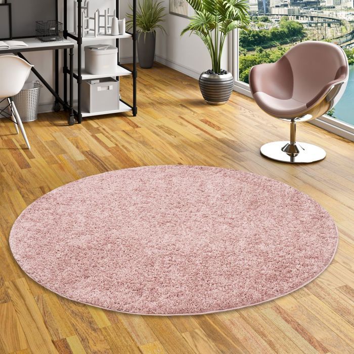 Pergamon - Aloha - Tapis Shaggy à Poils Longs Rond - Crème Rose Mix Morderne - 200 Cm
