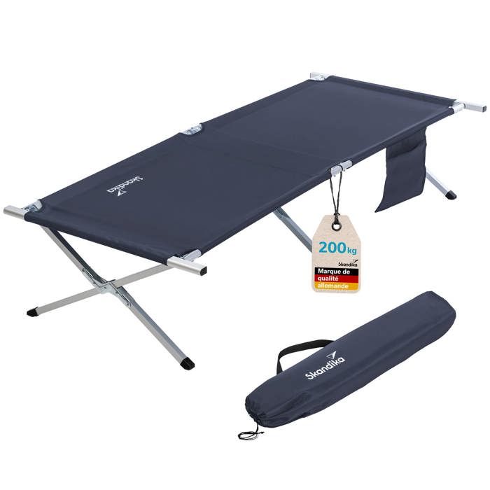 Lit De Camping Pliant XL Ecd-Germany - 210 Cm - Métal Noir/Gris, Charge 150 Kg