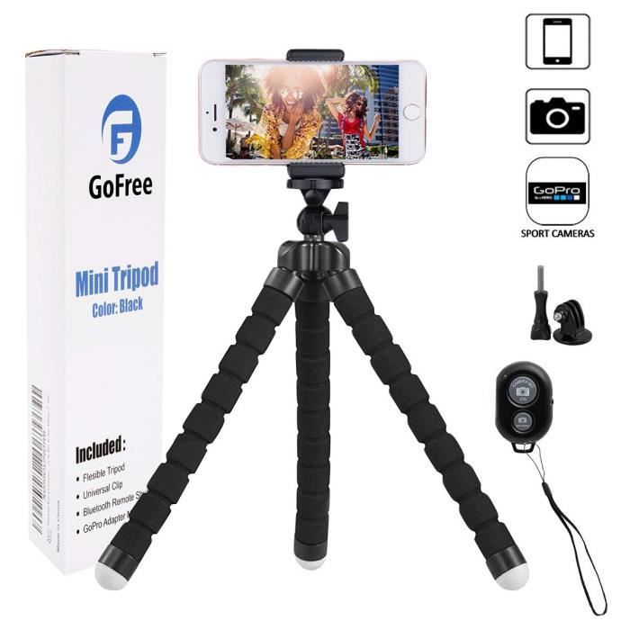 Trépied GoFree pour téléphone, appareil photo et GoPro - Portable et flexible - Avec déclencheur à distance - Pour iPhone X, 6, 6