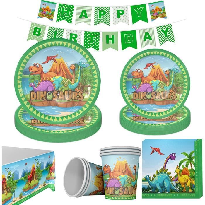 Ensemble Décoration Anniversaire Dinosaure 31 Pièces - Assiettes, Serviettes, Nappe - 9