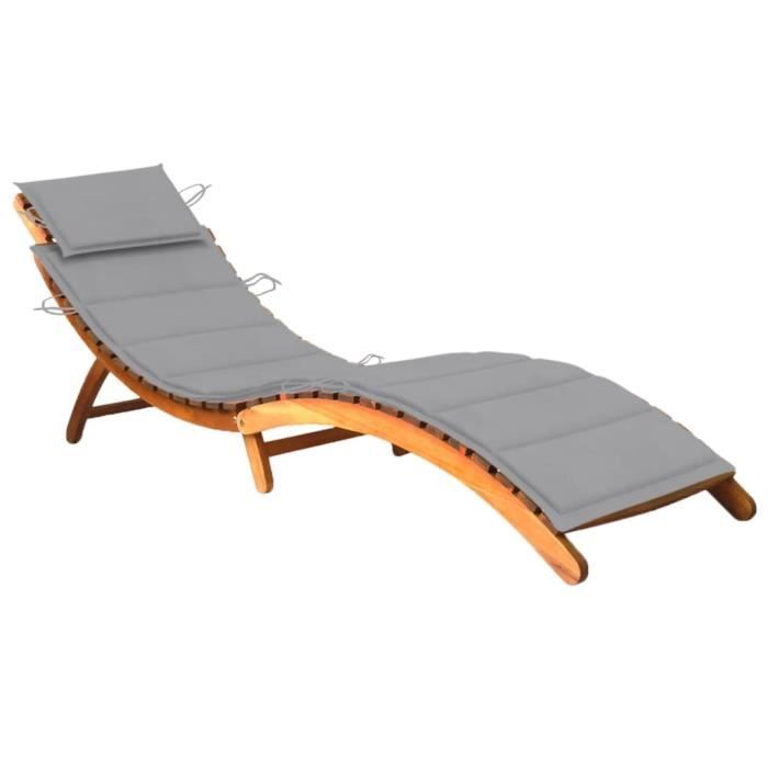 chaise longue de jardin en bois d'acacia massif avec coussin - mvs - contemporain - gris