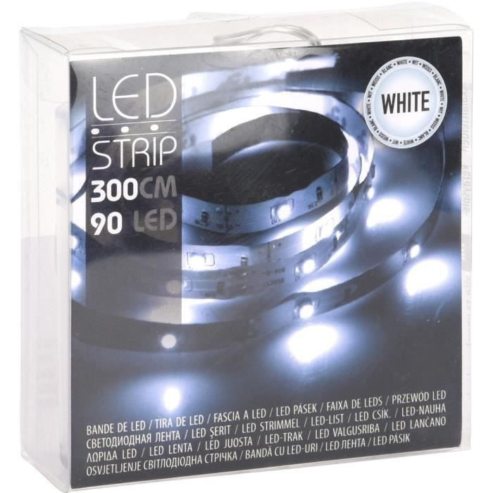 Bande LED - 90 LED 300 cm - Auto-adhésive - Blanc - Alimentation piles