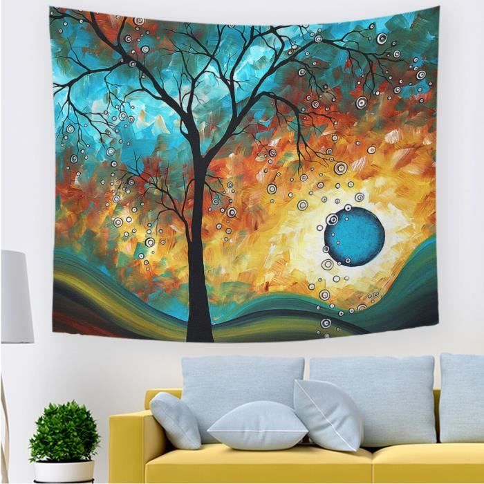 Tenture Murale Abstraite Tourbillon Floral Bronze - Tissu Polyester 75x100 Cm - Décoration Bohème Pour Chambre, Salon, Fête
