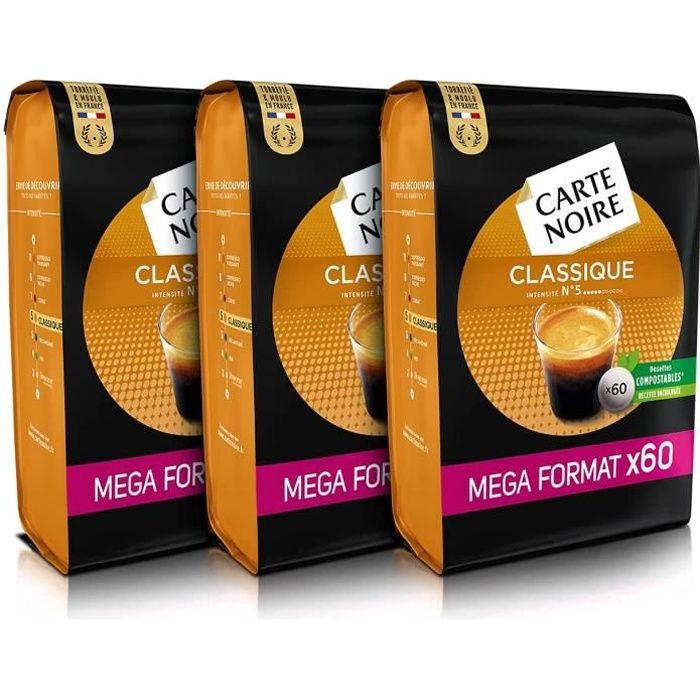 Carte Noire Classique N 5 Cafe En Dosettes Compostables Compatibles Senseo 3 Paquets De 60 Dosettes Souples 180 Dosettes Cdiscount Au Quotidien