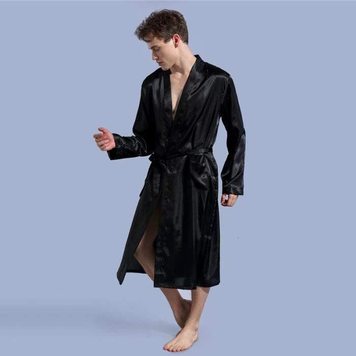 Lovasy Peignoir Homme Satin Robe De Chambre Soie Léger Kimono Avec Ceinture Et Poches