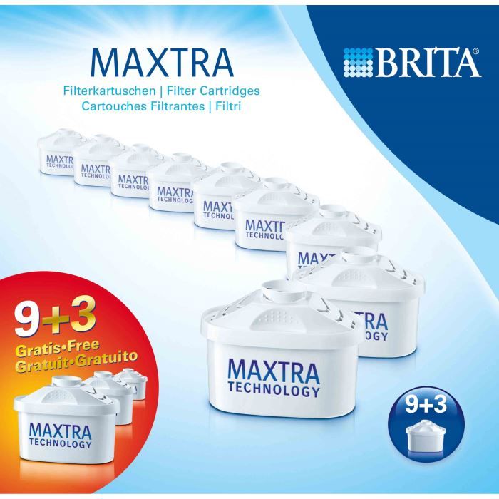 Filtres BRITA MAXTRA+ (Pack De 12) - Réduit Calcaire, Chlore, Plomb - Pour Carafe BRITA, Eau Meilleure Au Goût
