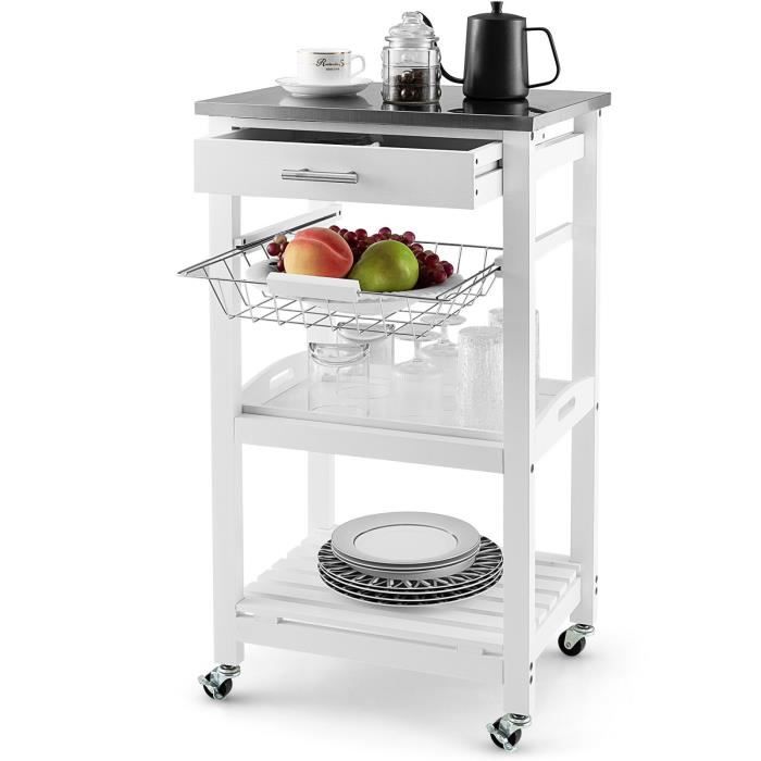 COSTWAY Desserte Cuisine à Roulettes avec Tiroir et Panier en Fil Métallique Chariot de Service avec Plateau en Acier Inoxydable COSTWAY Desserte Cuisine à Roulettes avec Tiroir et Panier en Fil Métallique Chariot de Service avec Plateau en Acier Inoxydable