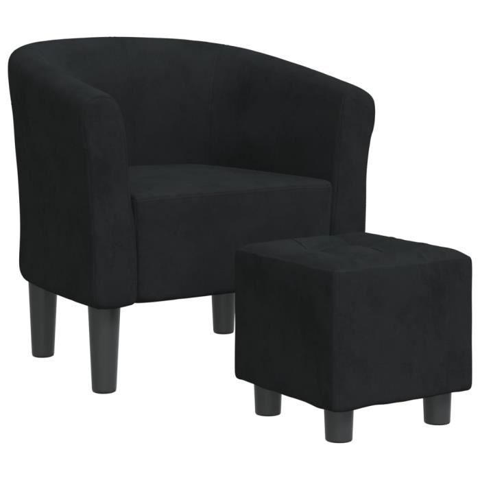 Fauteuil cabriolet - ESTINK - 85670 - Velours noir - Repose-pied inclus - Design contemporain