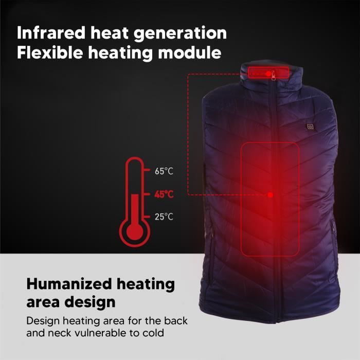 Gilet Chauffant USB Homme/femme - 11 Zones Chauffantes, 3 Niveaux De Température - Pour Moto, Ski, Extérieur