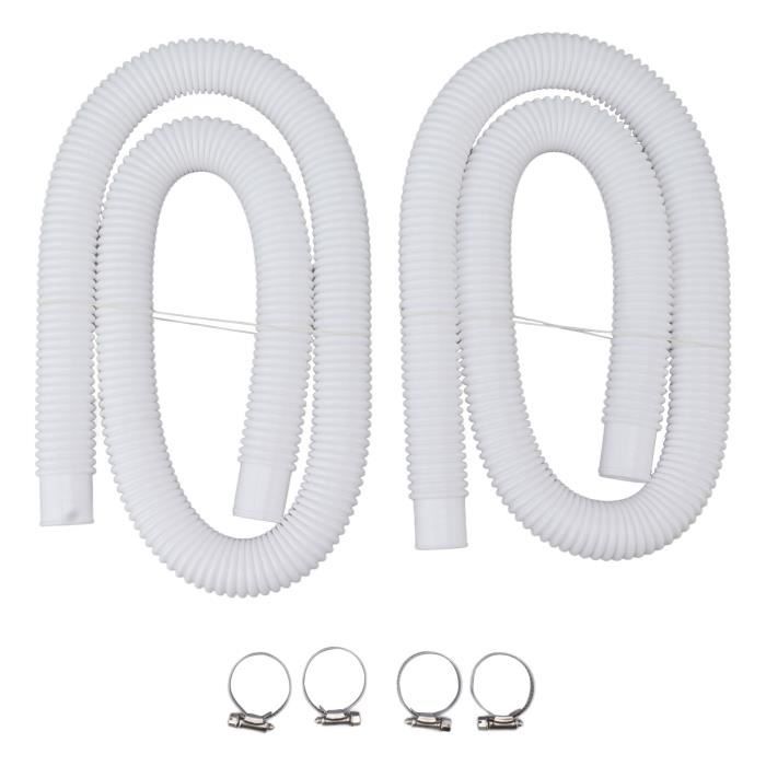 Lot De 2 Tuyaux De Piscine 150 Cm, Diamètre 32 Mm - Avec Clips Métal Et Raccord - Pour Filtration Et Pompe