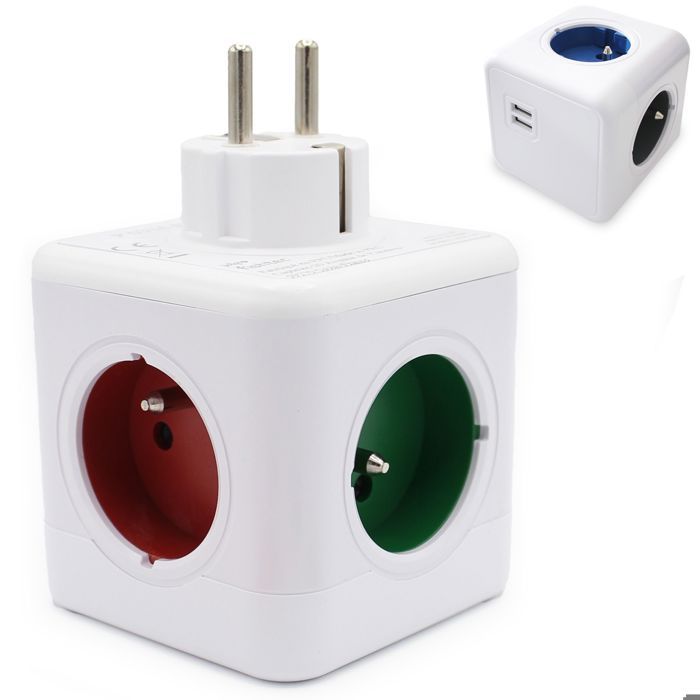 FISHTEC Cube multiprise USB. 4 fiches 2 ports USB stickers didentification. Sans fil idéal pour prises murales ou multiprises FISHTEC Cube multiprise USB. 4 fiches 2 ports USB stickers didentification. Sans fil idéal pour prises murales ou multiprises