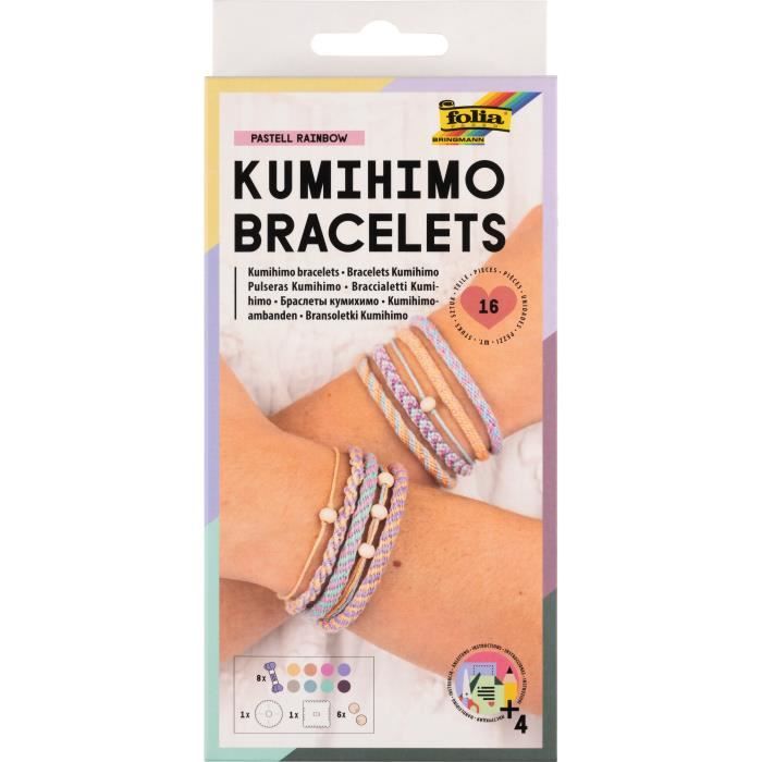 Kit créatif Kumihimo - FOLIA - Bracelets - 8 fils 100% coton - Blanc - 16 pièces