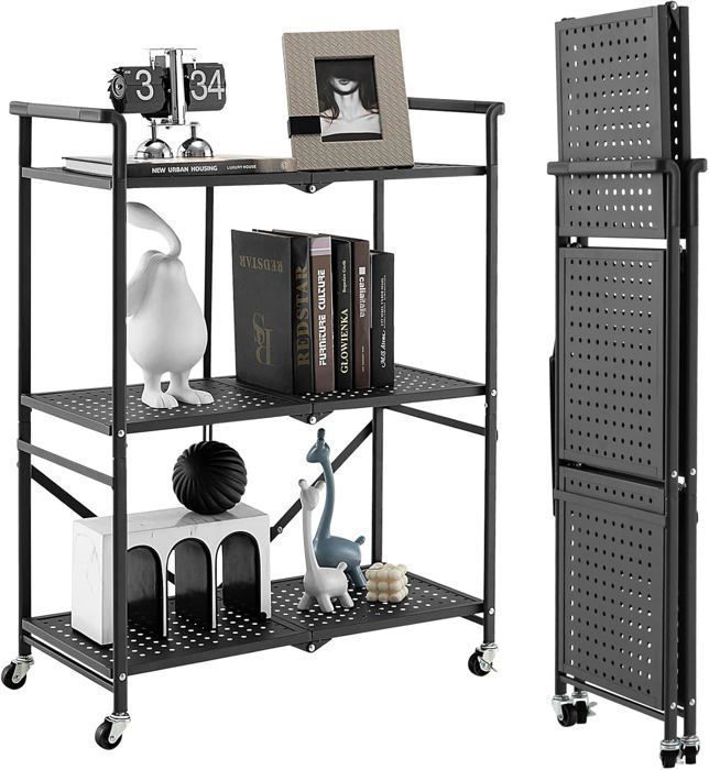 Chariot De Rangement 5 étages Empilables – Mobile à Roulettes 360° – Pour Cuisine, Salle De Bain, Buanderie – Noir