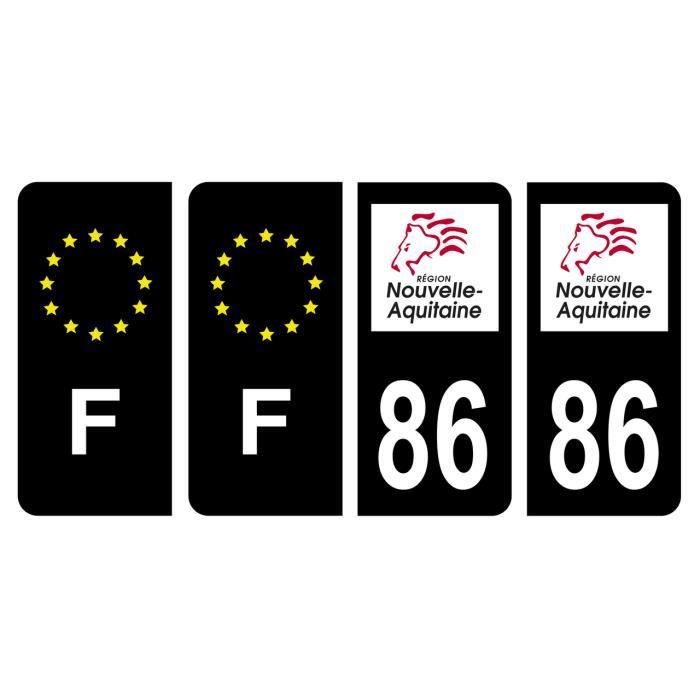 4 STICKERS LOGO Region + F Plaque Immatriculation Blason 86 Nouvelle
