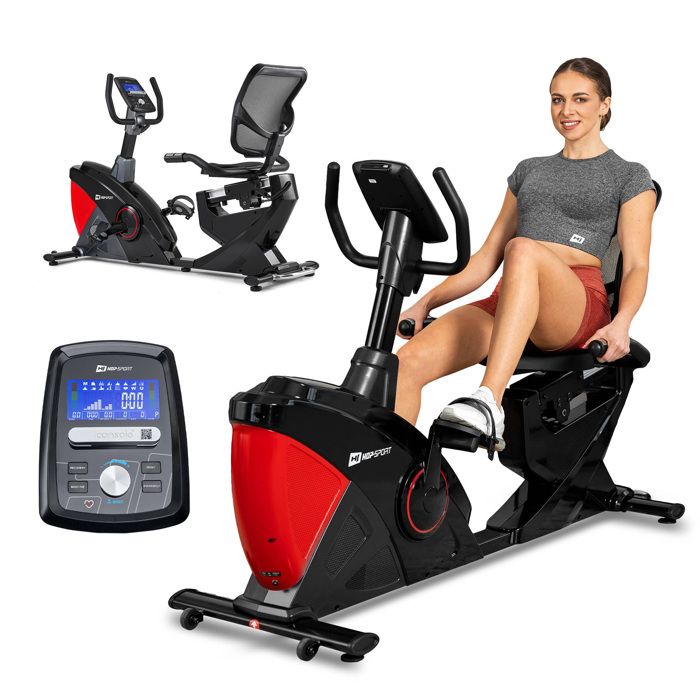 Vélo dappartement Semi-Allongé Résistance magnetique 32 niveaux Masse dinertie 185 kg Hopo-Sport HS-070L Helix Kinomap Rouge