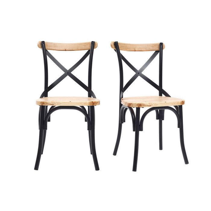 Miliboo - Chaises bistrot bois clair massif et métal noir (lot de 2) JAKE
