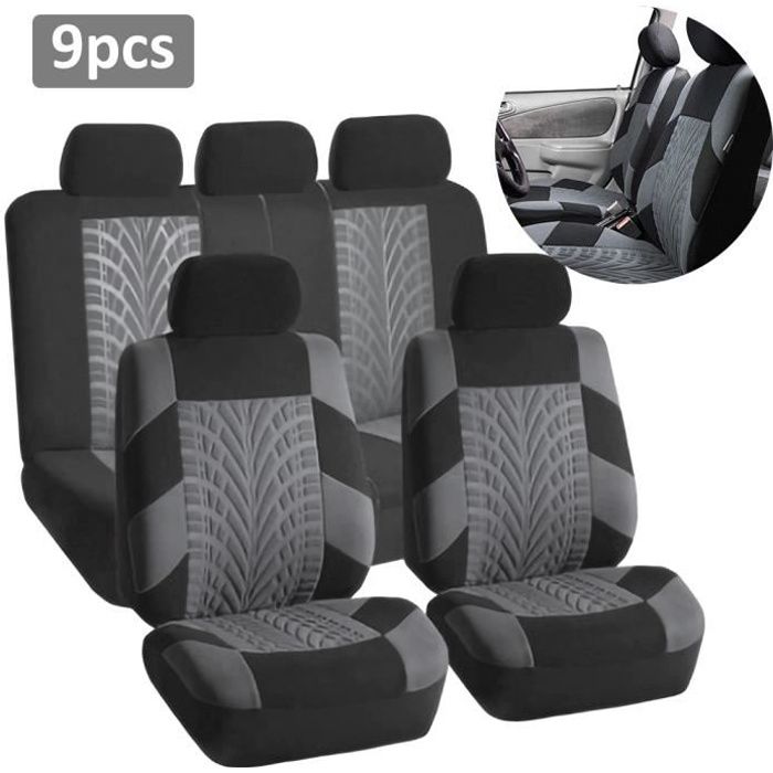 MOMOTOU Housse de siège voiture universelle gris foncé 9 pièces — texture pneu avant et arrière