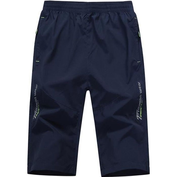 INSFITY Pantacourt Homme Sport Taille Elastique Pantalon 3 4 Sechage Rapide Respirant Bleu