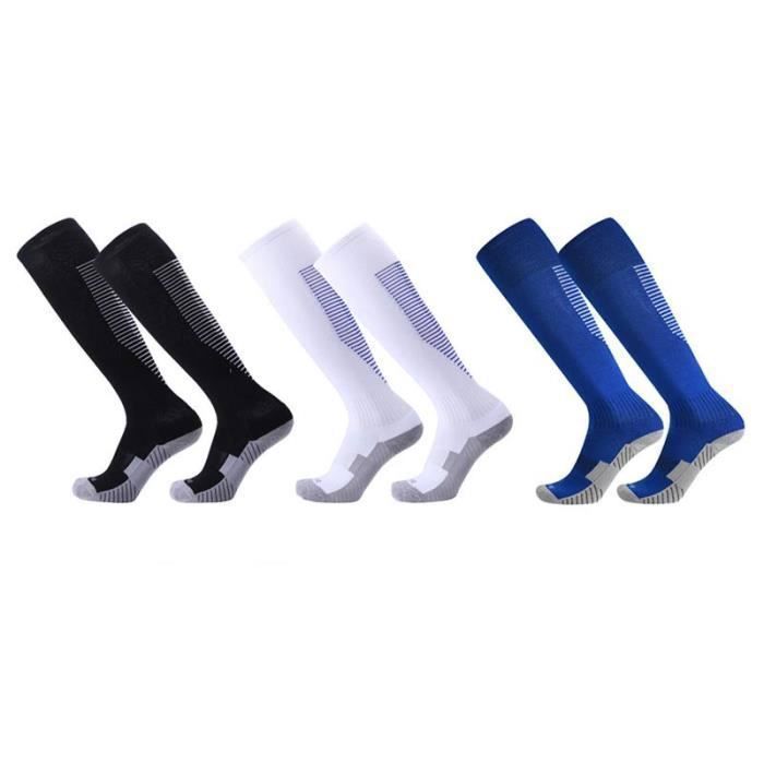 3 Paires Chaussettes de Football Enfant Chaussettes de Sport Protection Respirantes Antidérapant - Noir/Blanc/Bleu