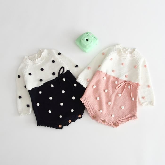 Enfant En Bas Age Bebe Filles Pull Chaud Fronce Barboteuse Tricot Crochet Body Vetements 66 Noir Cdiscount Pret A Porter