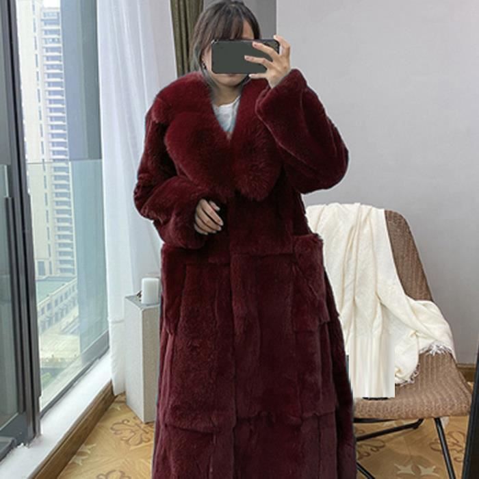 Manteau en fausse fourrure de luxe pour femme Du vin Du vin Cdiscount Pret a Porter