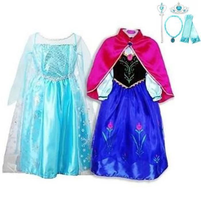 Deux Robe Elsa Anna D?�guisement Reine Neiges Deux Robes Costume de Reine des Neiges Pour Enfants 