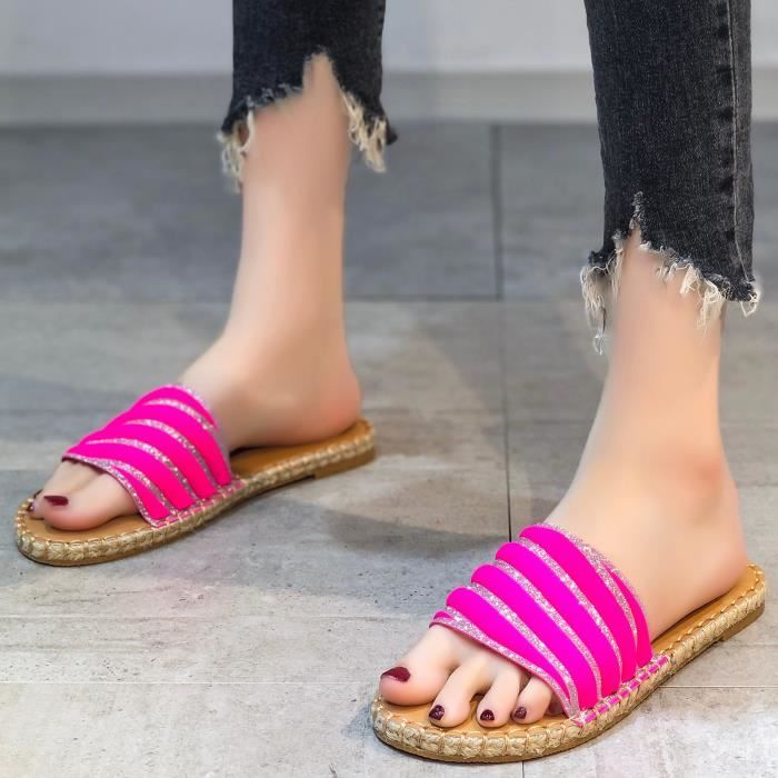 Sandales d'été élégantes pour femme - Chaussures plates à paillettes avec strass - Bande élastique - Chaussures de plage bohème - Semelles confortables et souples - Sandales de marche à talon bas, 10 Sandales d'été élégantes pour femme - Chaussures plates à paillettes avec strass - Bande élastique - Chaussures de plage bohème - Semelles confortables et souples - Sandales de marche à talon bas, 10