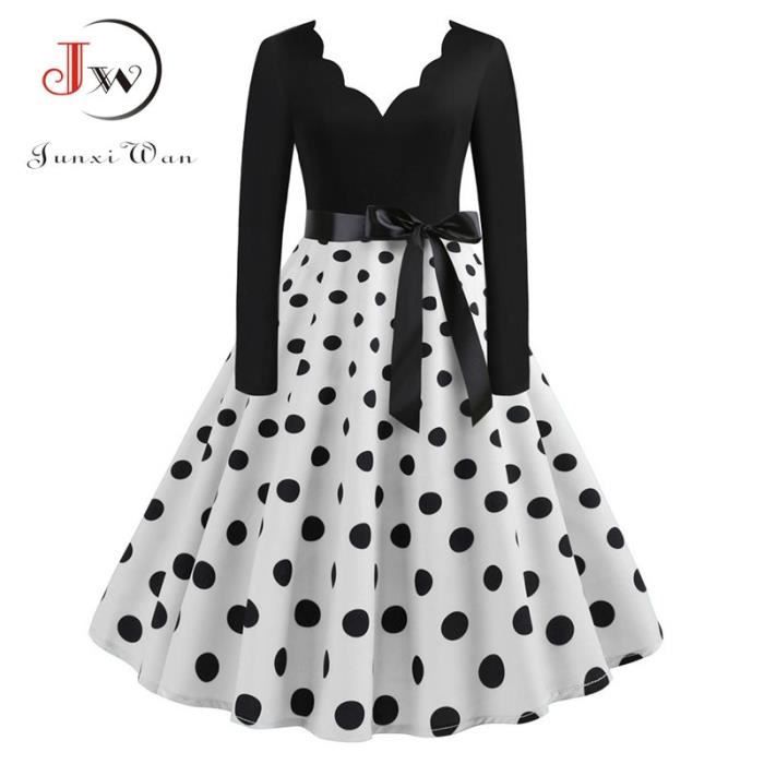 Robe Nouveau femmes manches longues Vintage pois robe Pin Up