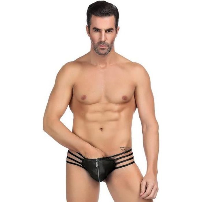 String noir homme ornements et zip style wetlook taille XL noir Cdiscount Pret a Porter