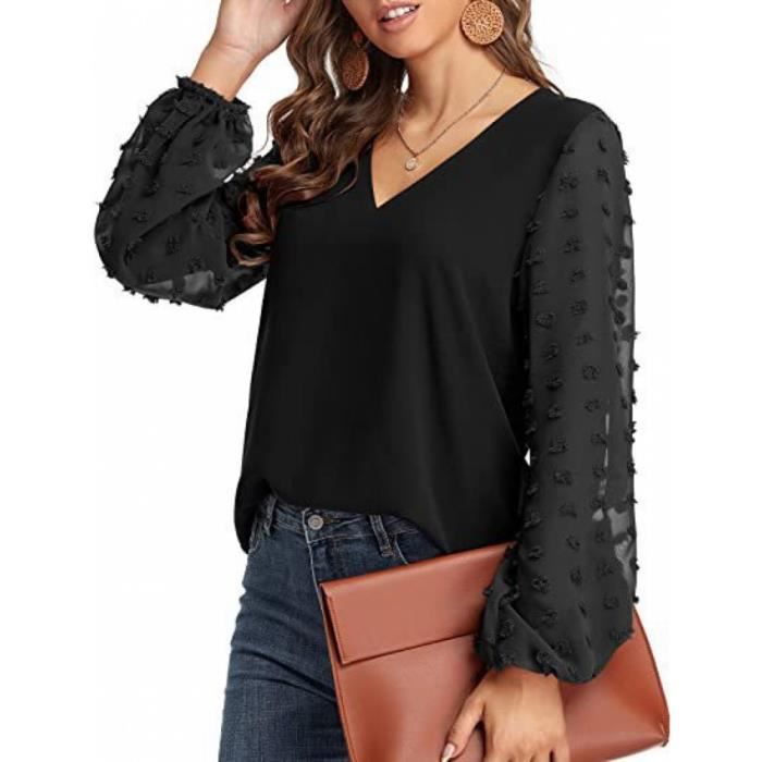 Blouse Femme Été Chemisier en Mousseline de Soie a Chemisier Manche