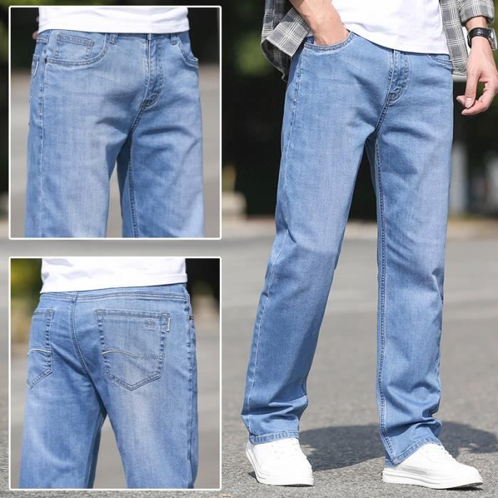 Jeans Homme Regular Droite Grande Taille Casual Jean Stretch 5 Poches Effet Delave Bleu clair Cdiscount Pret a Porter