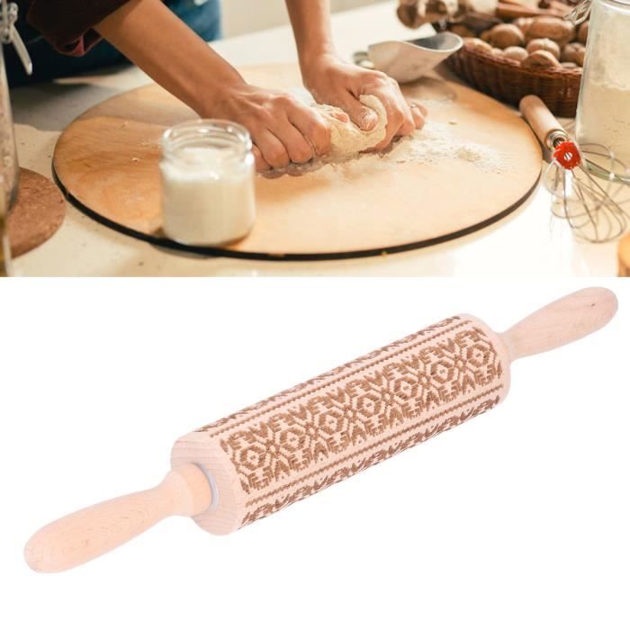 Qiwenr Rouleau à Pâtisserie En Bois 3D 35cm - Embosseur Relief Avec 20 Motifs Grille De Fenêtre Pour Biscuits Et Pâtisserie