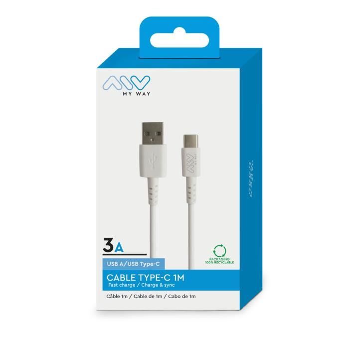 Câble USB A vers USB C - MYWAY - 1 m - Blanc