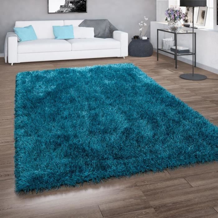 Tapis Poils Longs Pour Salon Shaggy Avec Fil Brillant Uni Turquoise 60x100 Cm Cdiscount Maison