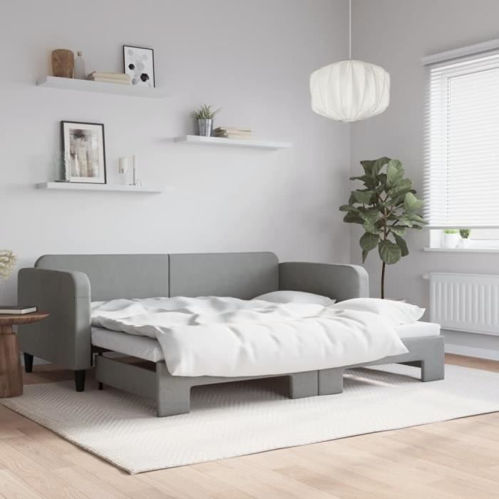 Lit De Jour Avec Lit Gigogne 90x200 Cm – Velours Gris Clair