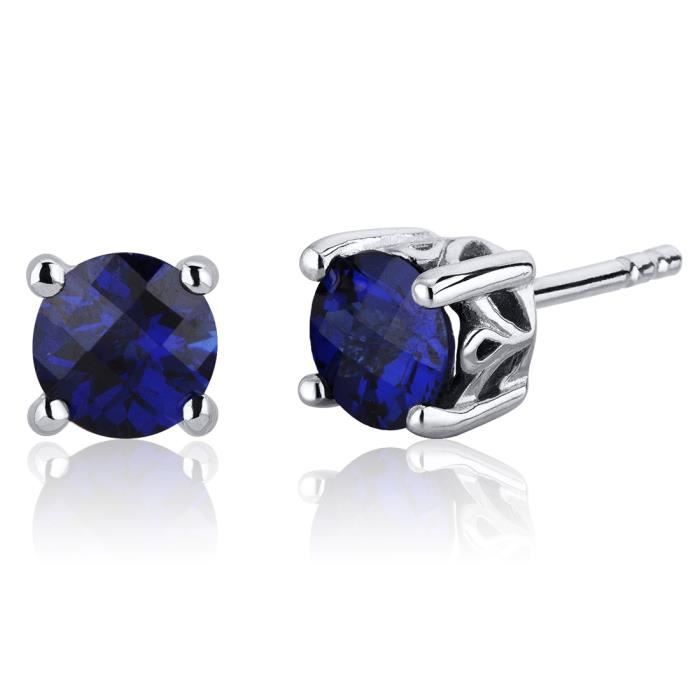 Boucles D'oreilles Puces Plaqué Argent Avec Saphir Bleu En Forme De Tulipe - Modèle N4526 PN