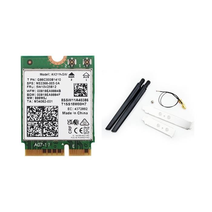 AX211NGW+Double Antenne WiFi 6E M.2 Clé E CNVio2 2.4Ghz-5Ghz Carte RéSeau Sans Fil 802.11Ac Bluetooth 5.2