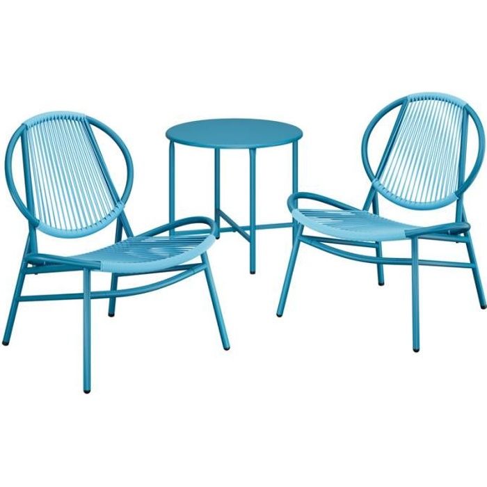 Ensemble Table Chaise de Jardin - SONGMICS - Acapulco - Bleu lac - Contemporain - Extérieur