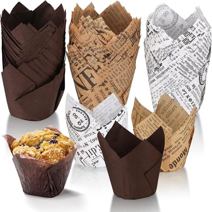 Caissettes en Forme de Tulipe en Papier sulfurisé Brun pour pâtisserie,  gâteaux, Cupcake, Muffins, pour Mariages, Anniversaires et Occasions  spéciales