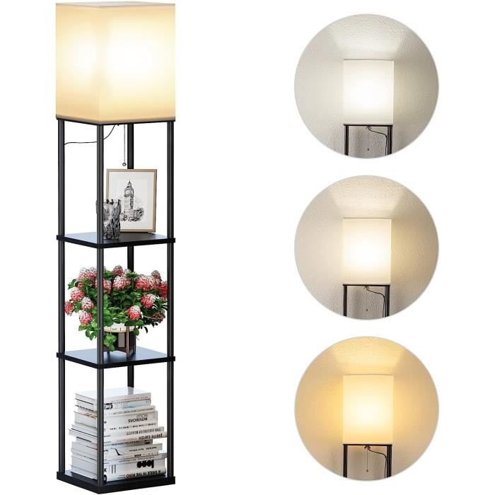 Lampadaire Avec étagères VASAGLE - 3 étagères, Abat-jour Orientable, Ampoule LED Incluse (3 Températures), Interrupteur Au Pied, Noir - 4